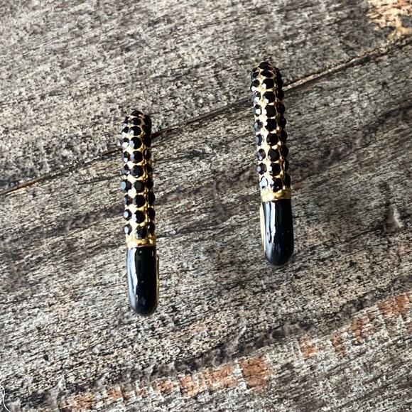 NEW Black Rhinestone PaperClip Earrings - Picture 8 of 10